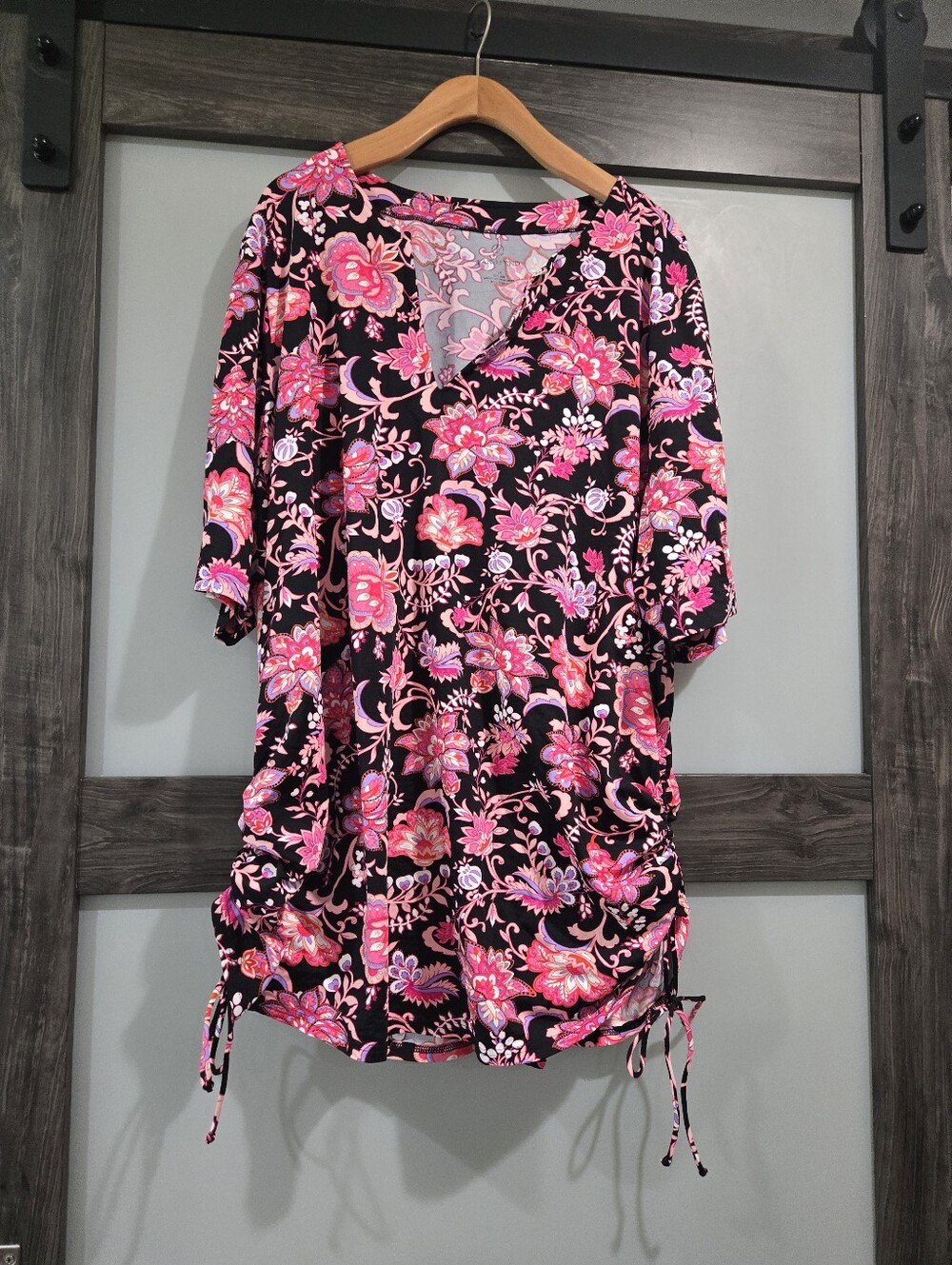 Lands' End Paisley Swim Material rash guard swim cover Short Sleeve 3x